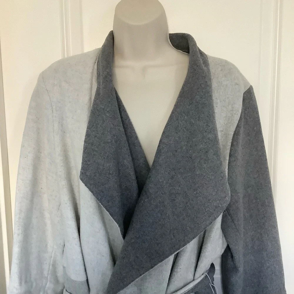$179 Alfani Women's Gray Colorblocked Wing Collar Belted Waist Jacket Size L/XL